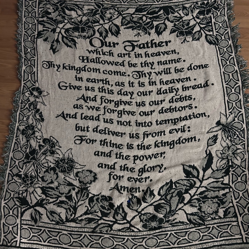 Decorative navyand Cream Woven Wall Tapestry with biblical quote